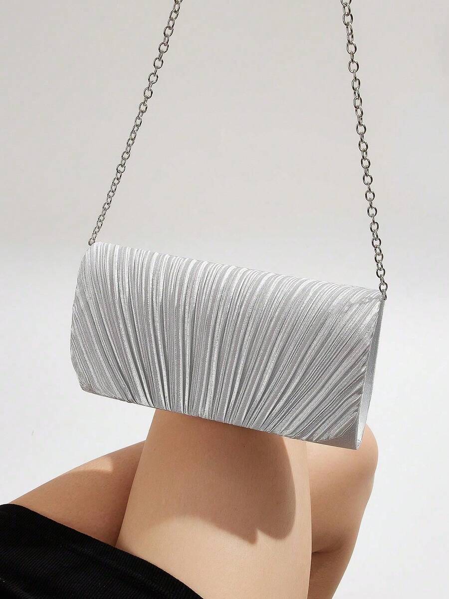 Mini Bag Evening Clutch - Womens Pleated Satin Mini Flap Clutch
