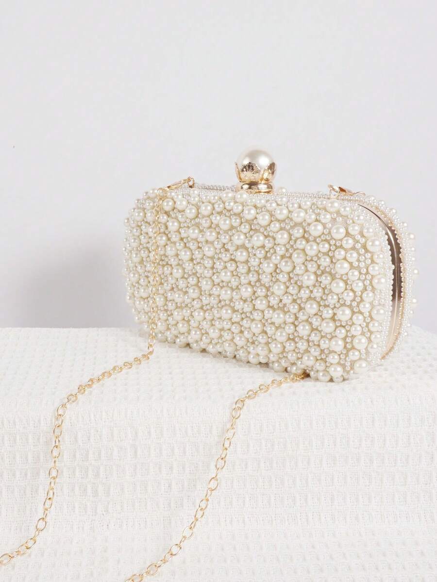 Mini Bag Evening Clutch - Mini Faux Pearl Beaded Clutch Bag