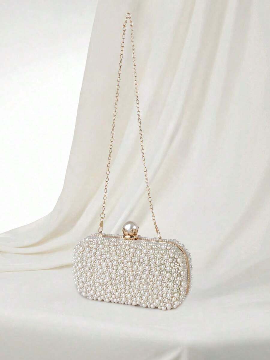 Mini Bag Evening Clutch - Mini Faux Pearl Beaded Clutch Bag