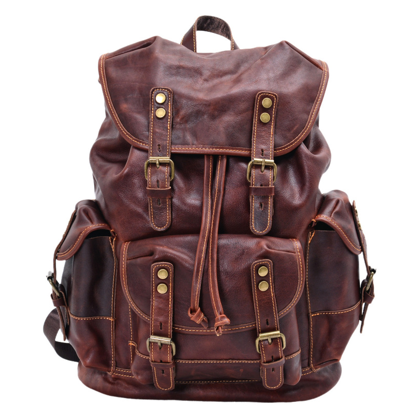 Genuine Leather Backpack - European and American vintage men's backpack