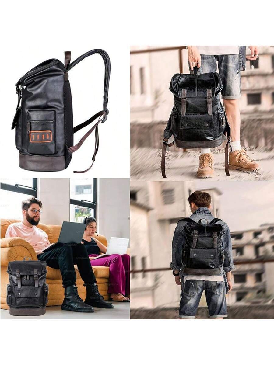 Genuine Leather Backpack - Vintage Black Leather Laptop Backpack For
