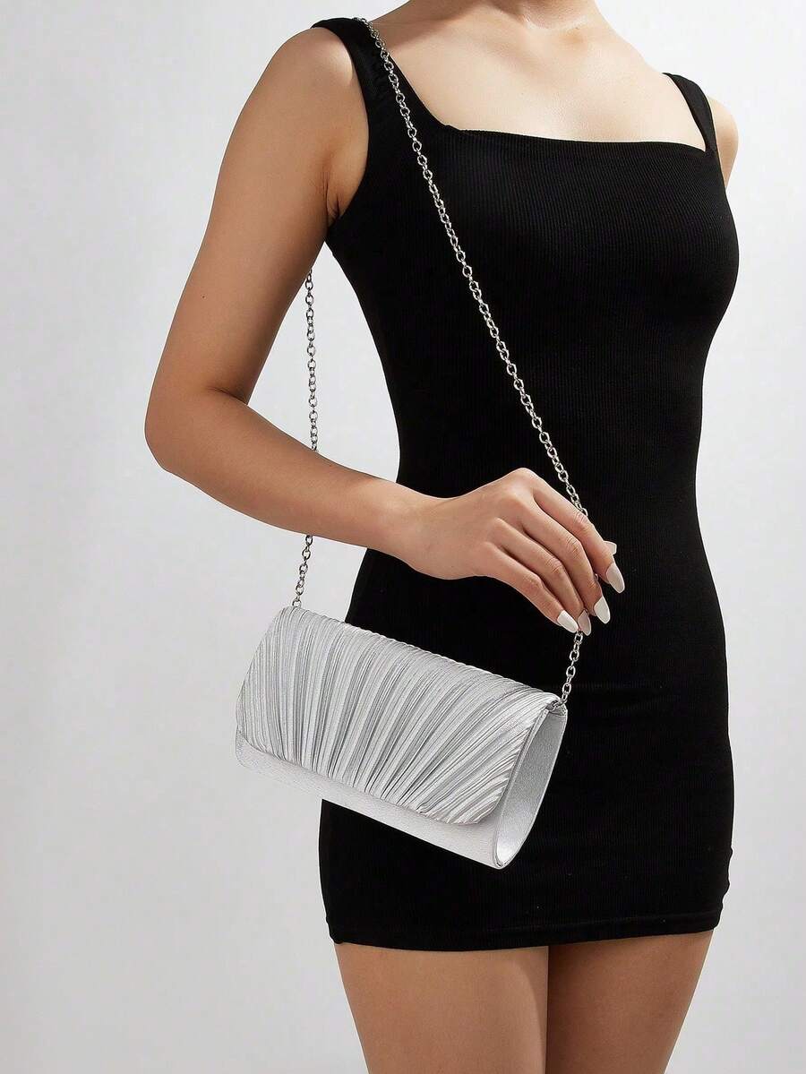 Womens Pleated Satin Mini Flap - Mini Bag Evening Clutch recension och pris