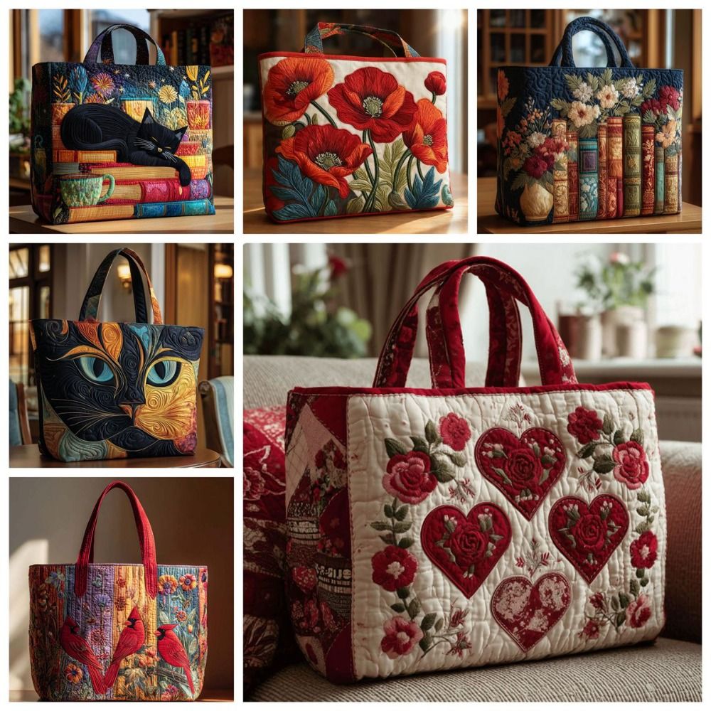 New Cat Pattern Quilted Tote B - Luxury Quilted Bags recension och pris