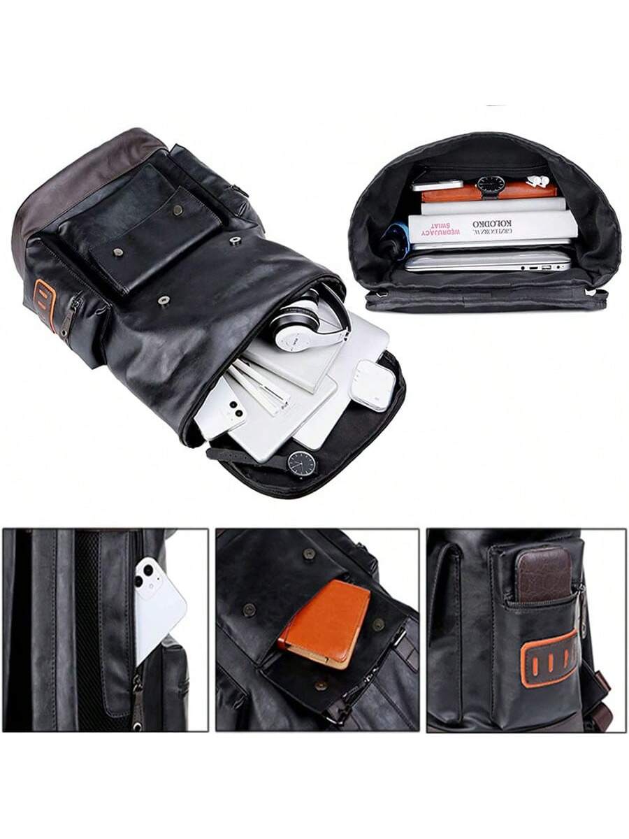 Vintage Black Leather Laptop B - Genuine Leather Backpack recension och pris