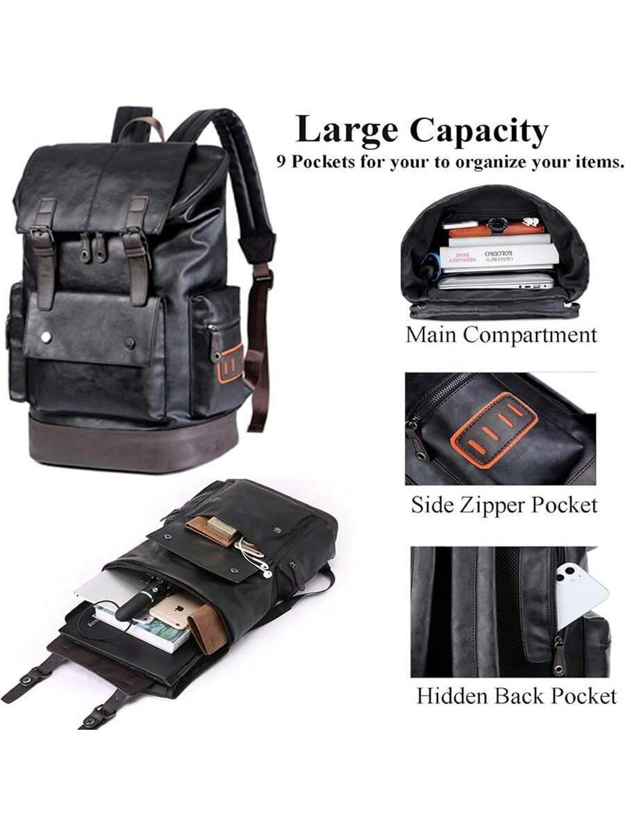 Vintage Black Leather Laptop B - Genuine Leather Backpack recension och pris